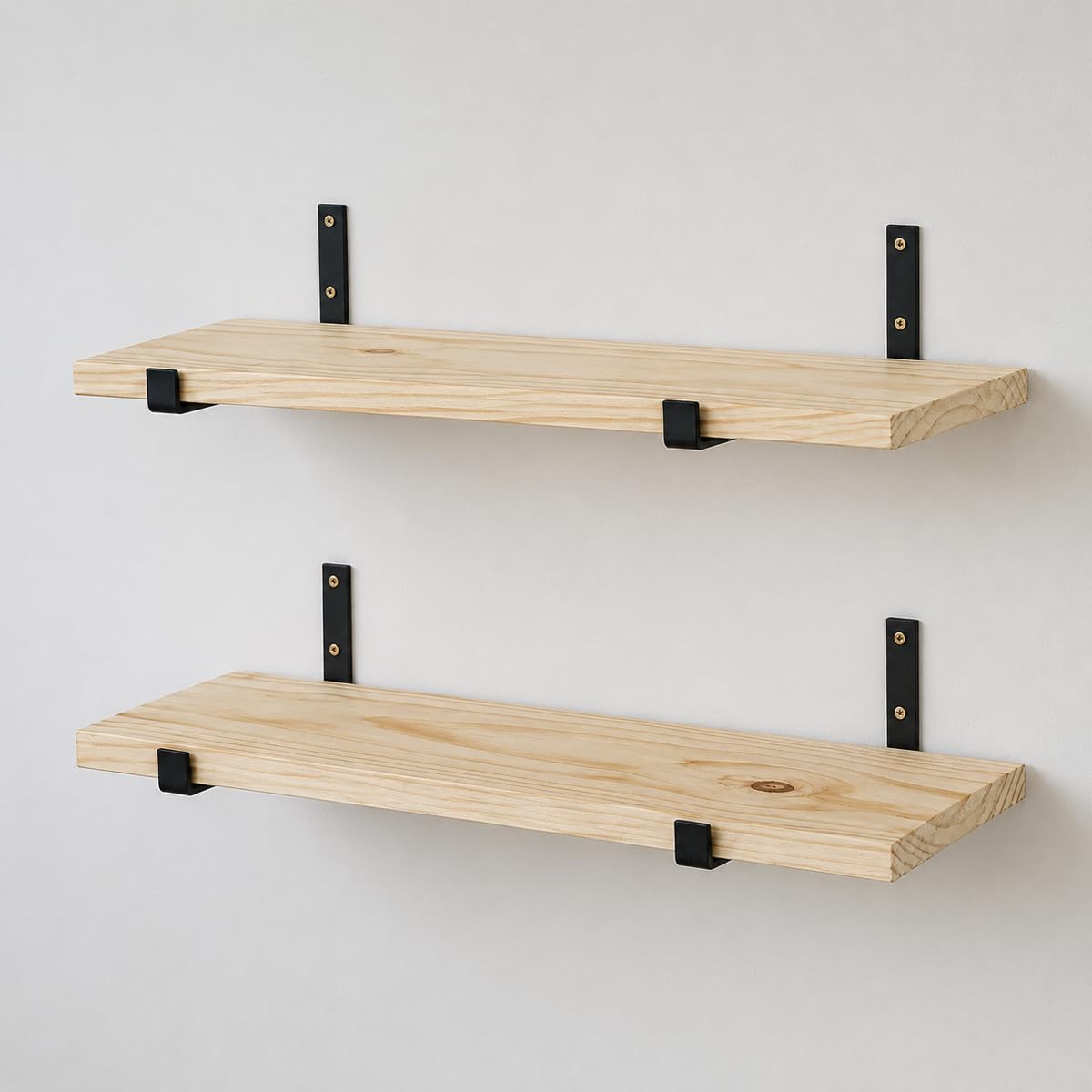 NEROFER Kit 2 Prateleira Parede 60x20cm Madeira Pinus com Suporte Aço - Decorativa Industrial - Para Cozinha, Sala, Quarto e Escritório