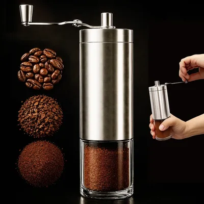 Moedor De Café Manual Compacto Em Inox C/ Ajuste De Moagem Prateado