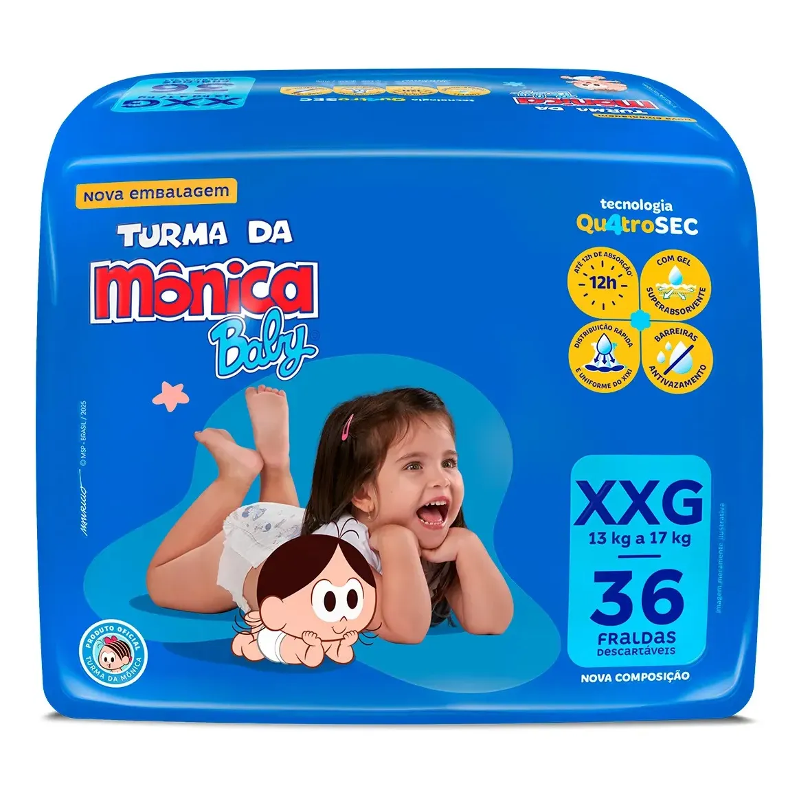Fralda Qu4troSEC XXG 36U Turma da Mônica Baby