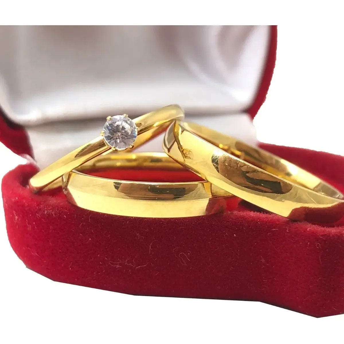 Par De Aliança De Casamento Fina 4mm + Solitário Zircônia