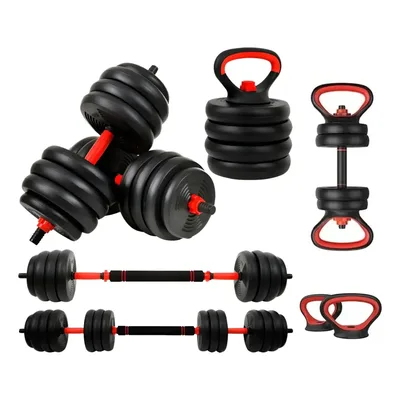 Kit Halter 6 Em 1 Musculação Até 20kg Ajustável Anilha Preto-vermelho