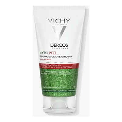 Shampoo Anticaspa Esfoliante Limpeza Profunda Ação Calmante com Ácido Salicílico e Piroctona Olamina Dercos Micro Peel Vichy, 150ml