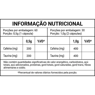 Cafeina Taurina Flora Nativa Suplemento Nutricional 60 Capsulas 30g