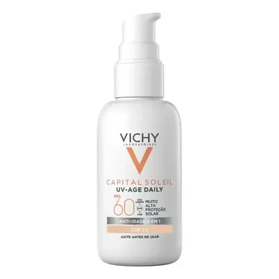 Protetor Solar Facial Anti-Idade FPS60, Ação 3 em 1, Protege, Previne Rugas e Manchas, Toque Seco, Cor 2.0, Capital Soleil UV Age Daily Vichy, 40g