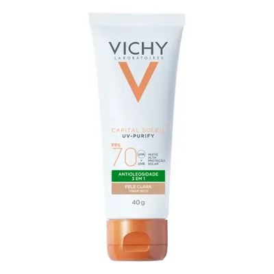 Protetor Solar Facial Antioleosidade e Purificante com Cor Clara FPS70, Toque Seco, Purify Capital Soleil Vichy 40g