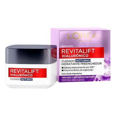 L'Oréal Paris Revitalift Hialurônico Creme Facial Noturno, com Ácido Hialurônico Puro, Com textura leve, preenche linhas de expressão e hidrata a pele intensamente por 24h, 49g