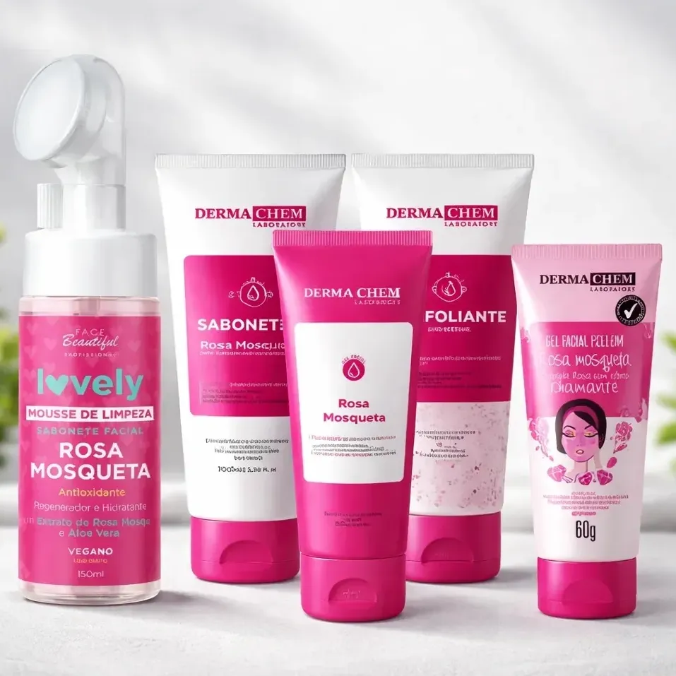 Kit Rosa Mosqueta Skincare Hidratação Limpeza Pele Dermachem