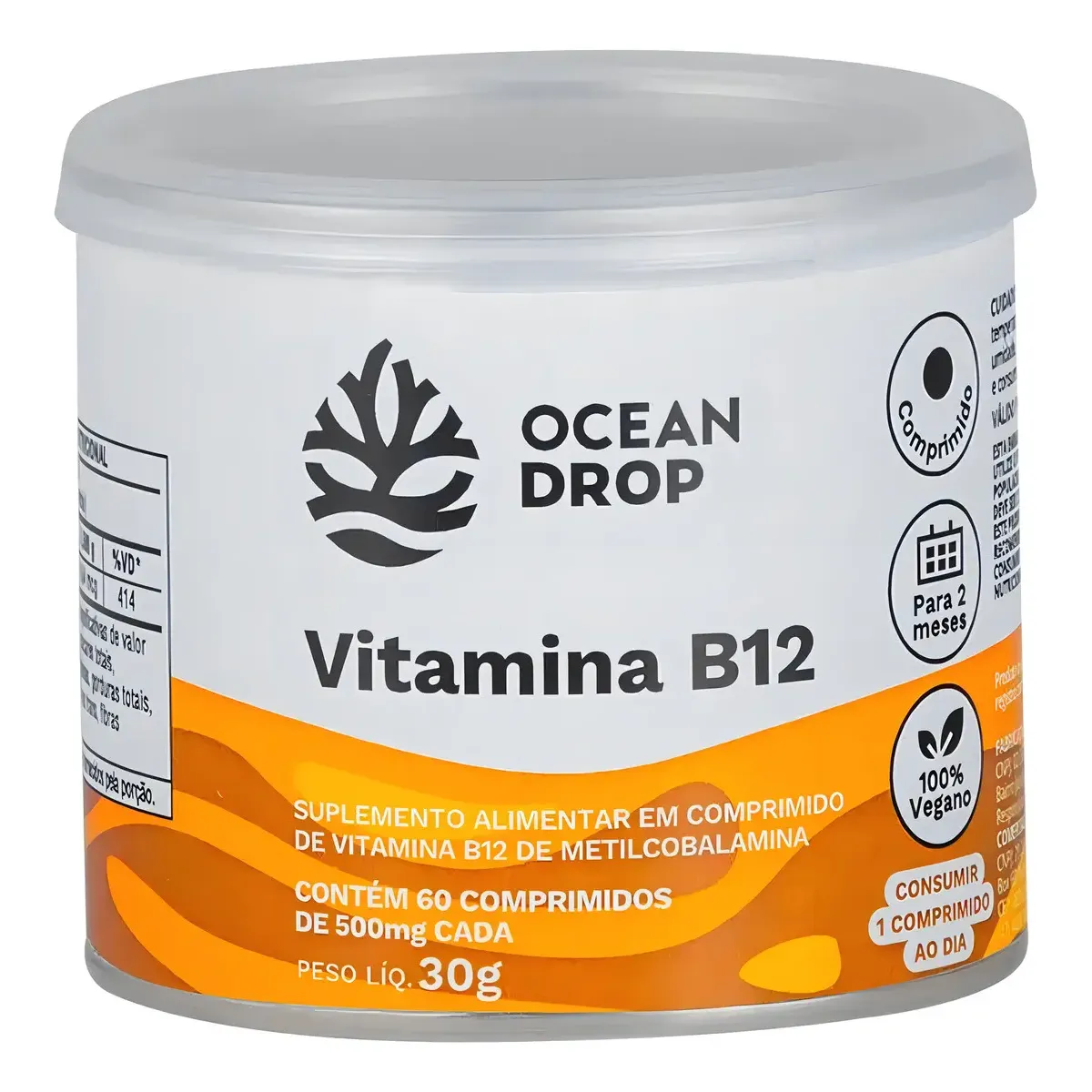 Vitamina B12 500mg 60 Comprimidos Ocean Drop Sabor Sem sabor