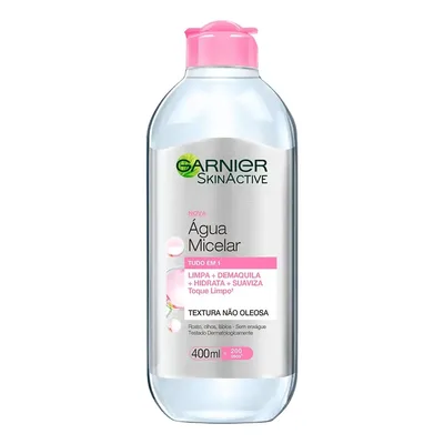 Garnier SkinActive Água Micelar de Limpeza Tudo em 1, Demaquilante Multifuncional que Limpa, Hidrata e Tonifica, Remove Maquiagem e Impurezas, para Todos os Tipos de Pele, 400ml