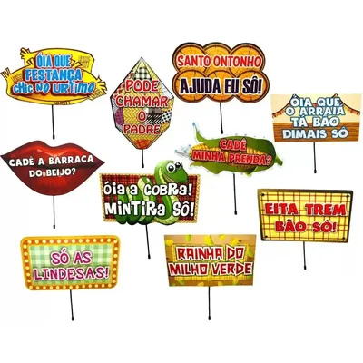 Kit 10 Plaquinhas Frases Divertidas Decoração Festa Junina