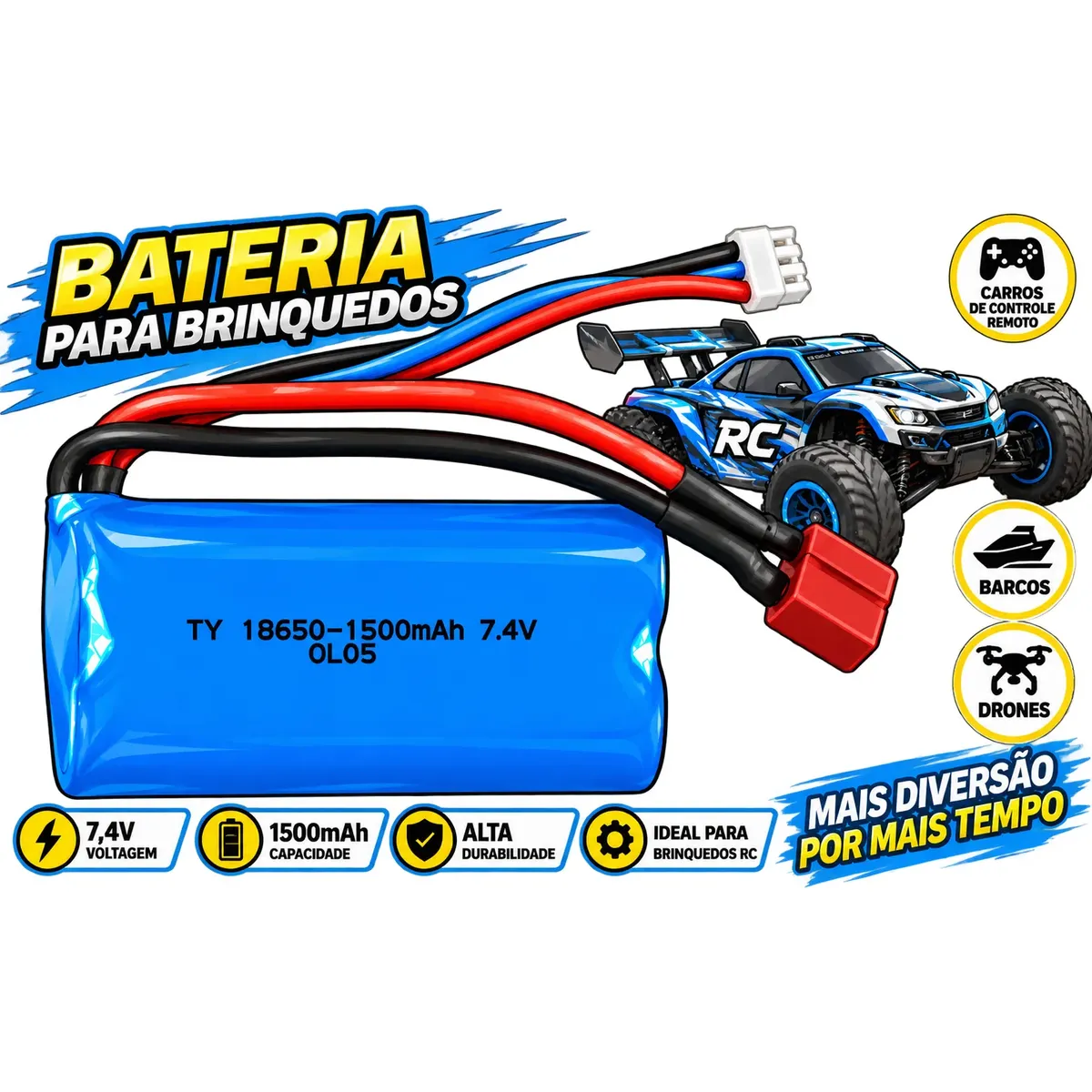 Bateria 7.4v 1500mah Carro Carrinho Avião Helicopt Controle