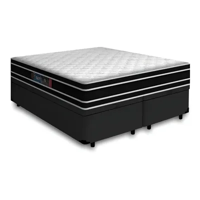 Cama Box Baú Queen + Colchão De Espuma D33 - Castor - Black White Double Face 158x198x69cm Preto