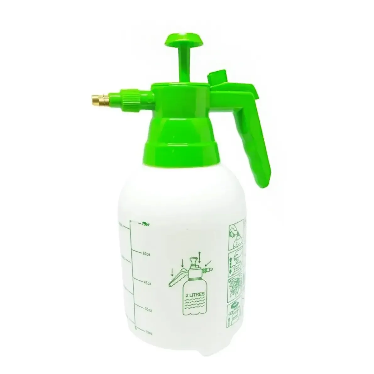 Pulverizador Manual 2L Branco/Verde Com Bico Ajustável e Válvula Segurança