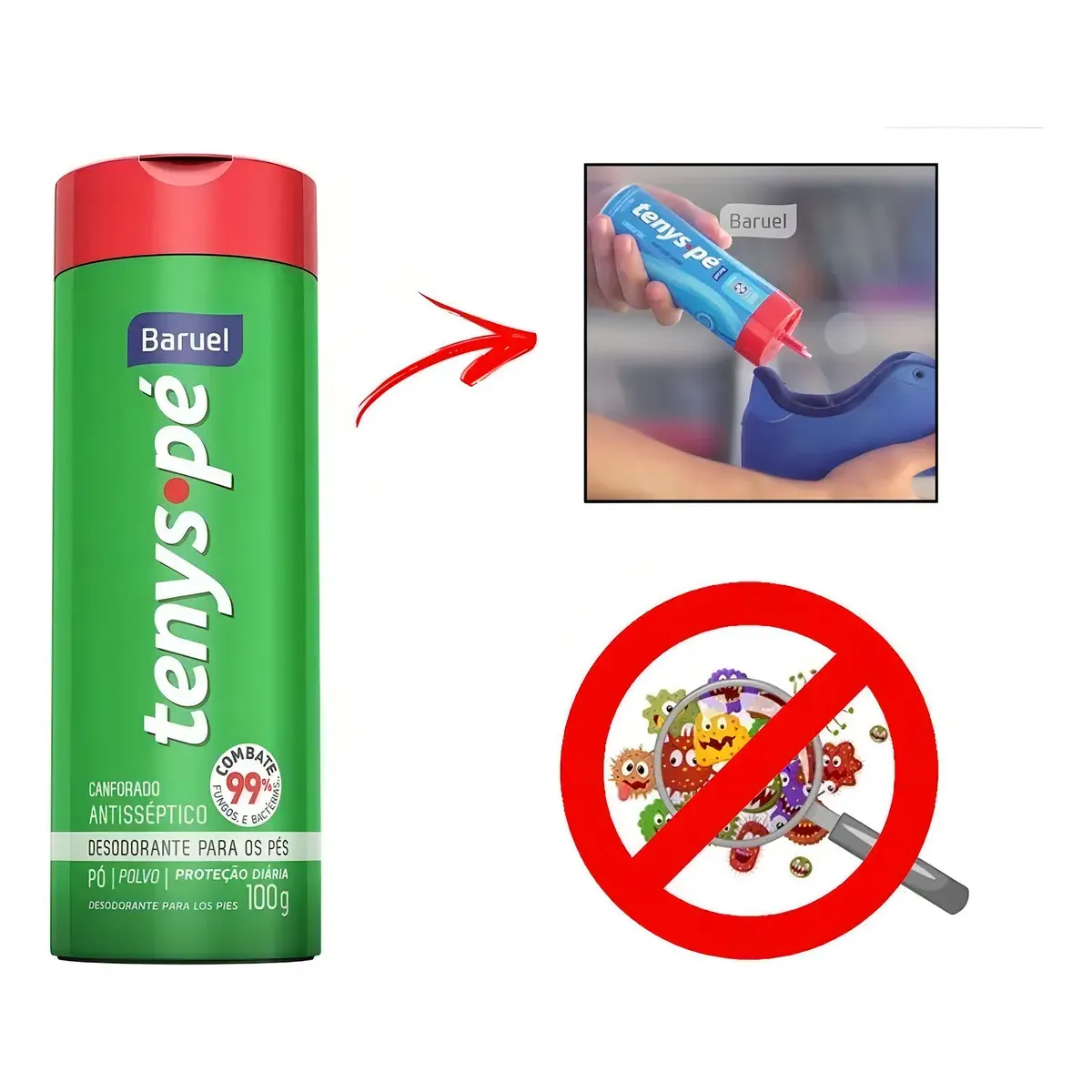 Talco P/ Pés Antisséptico Tenys Pé Canforado Pó 100g Baruel