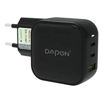 Carregador GaN 65W Dapon USB-C Turbo 3 Portas Celular e Notebook