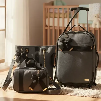 Kit Bolsa Mãe+mala Rodinha+ Bolsa P Madrid Preto - 03 Peças