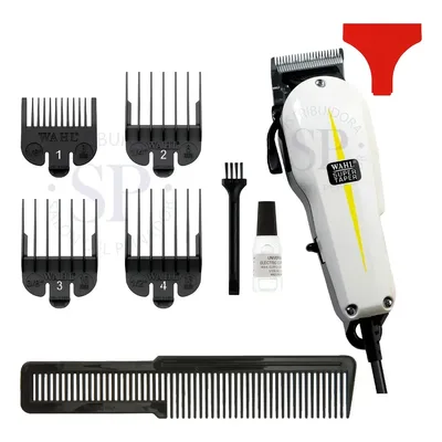 Wahl Maquina de Corta Cabelo Super Taper Profissional Para Barbeiros Com Fio 110v Motor V5000 Lâmina Cromada Standard 8 Pentes de Altura