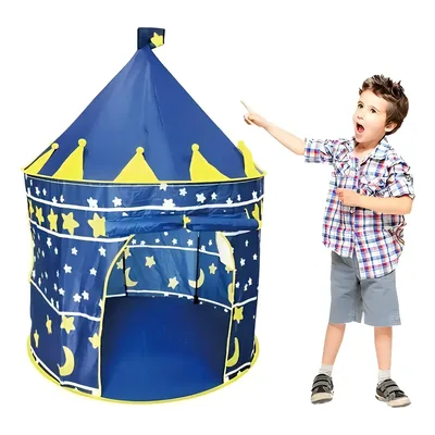 Barraca Infantil Toca Dobrável Castelo Menino Cabana Tenda Divertida Azul Brinqway BW-068AZ