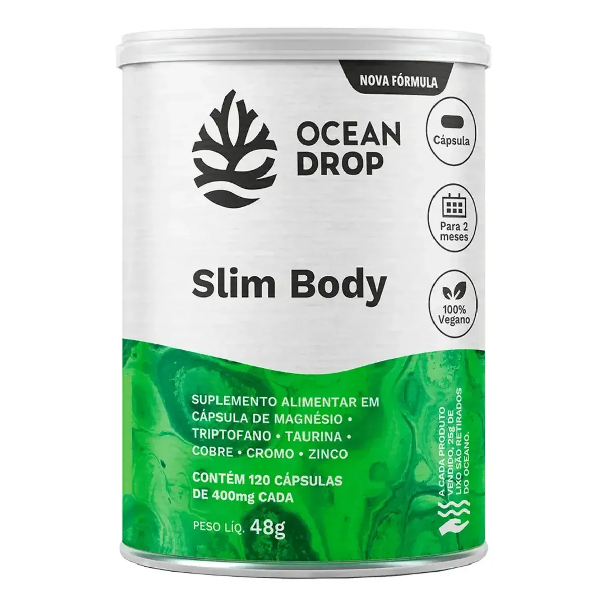Slim Body Suplemento Alimentar em Cápsulas de Magnésio Triptofano Taurina Cobre Picolinato de Cromo Zinco 120 Cápsulas Complexo de Minerais e Aminoácidos