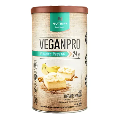 Nutrify VeganPro Pó 450g - Proteína Vegetal - Sem Glúten e Lactose - Torta de Banana