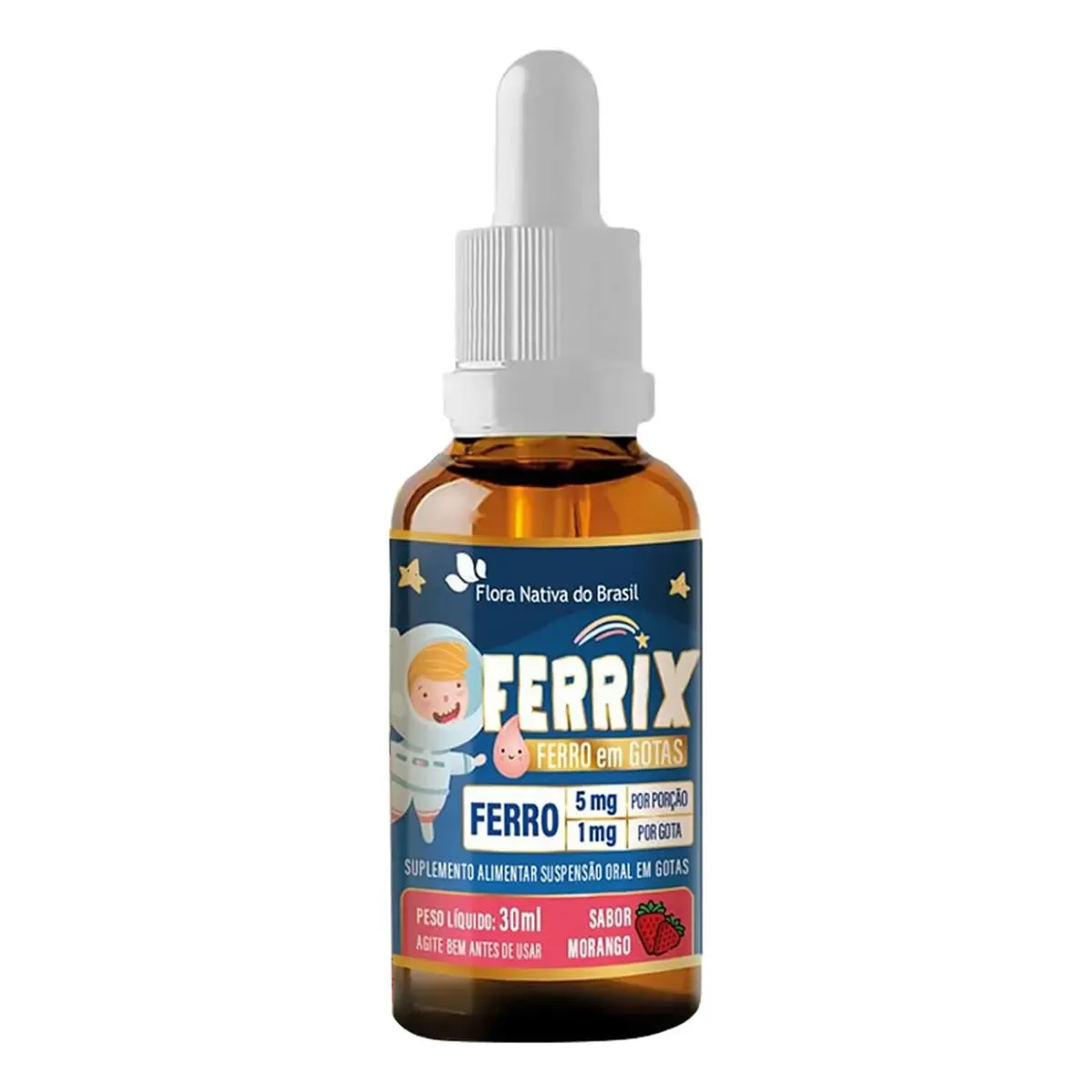 Ferro Em Gotas Ferrix Kids 30ml Flora Nativa Sabor Morango