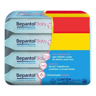 Kit com 4 Lenços Umedecidos Hipoalergênico 48un - Bepantol