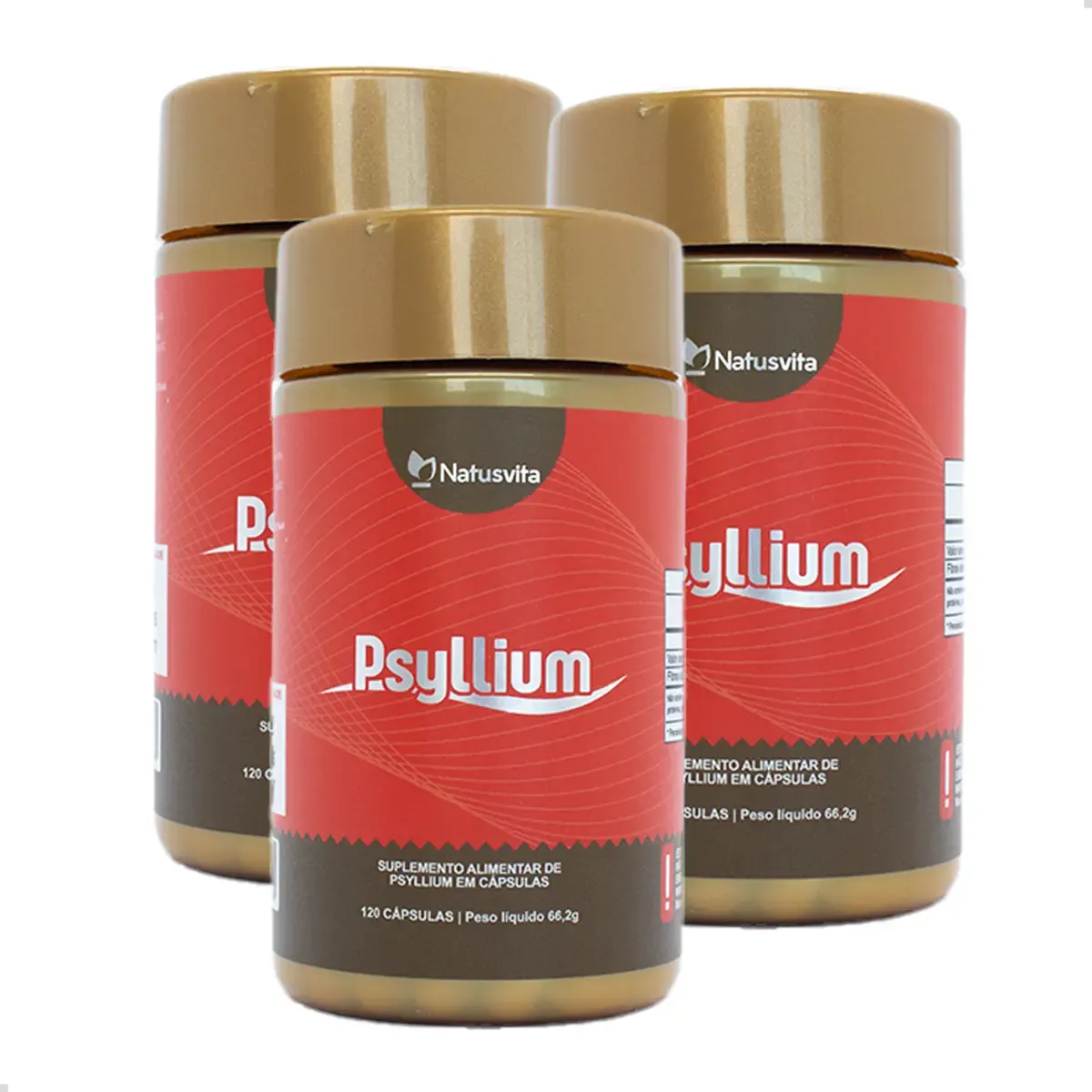 Psyllium Puro. 360 Cápsulas. Kit 03 Frascos Sabor Sem sabor