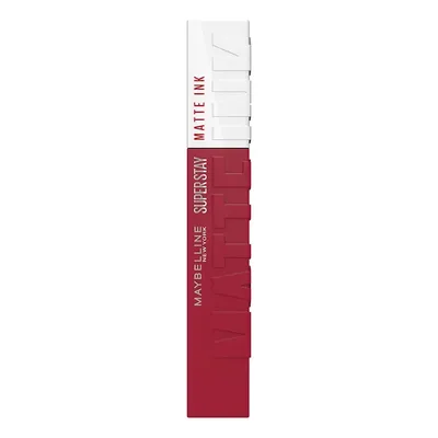Batom Líquido Matte Longa Duração 16H Não Transfere Cor Intensa Acabamento Matte Confortável Aplicador Preciso Cor 80 Ruler Rosa Avermelhado SuperStay Matte Ink Maybelline NY 5ml