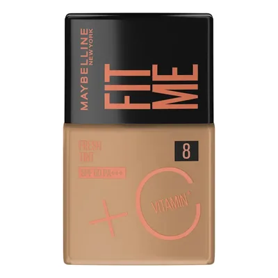 Base Líquida Protetor Solar FPS 50 com Vitamina C, Efeito Glow Natural, Controla Oleosidade e Uniformiza a Pele, Cor 08, Fit Me Fresh Tint Maybelline NY 30ml