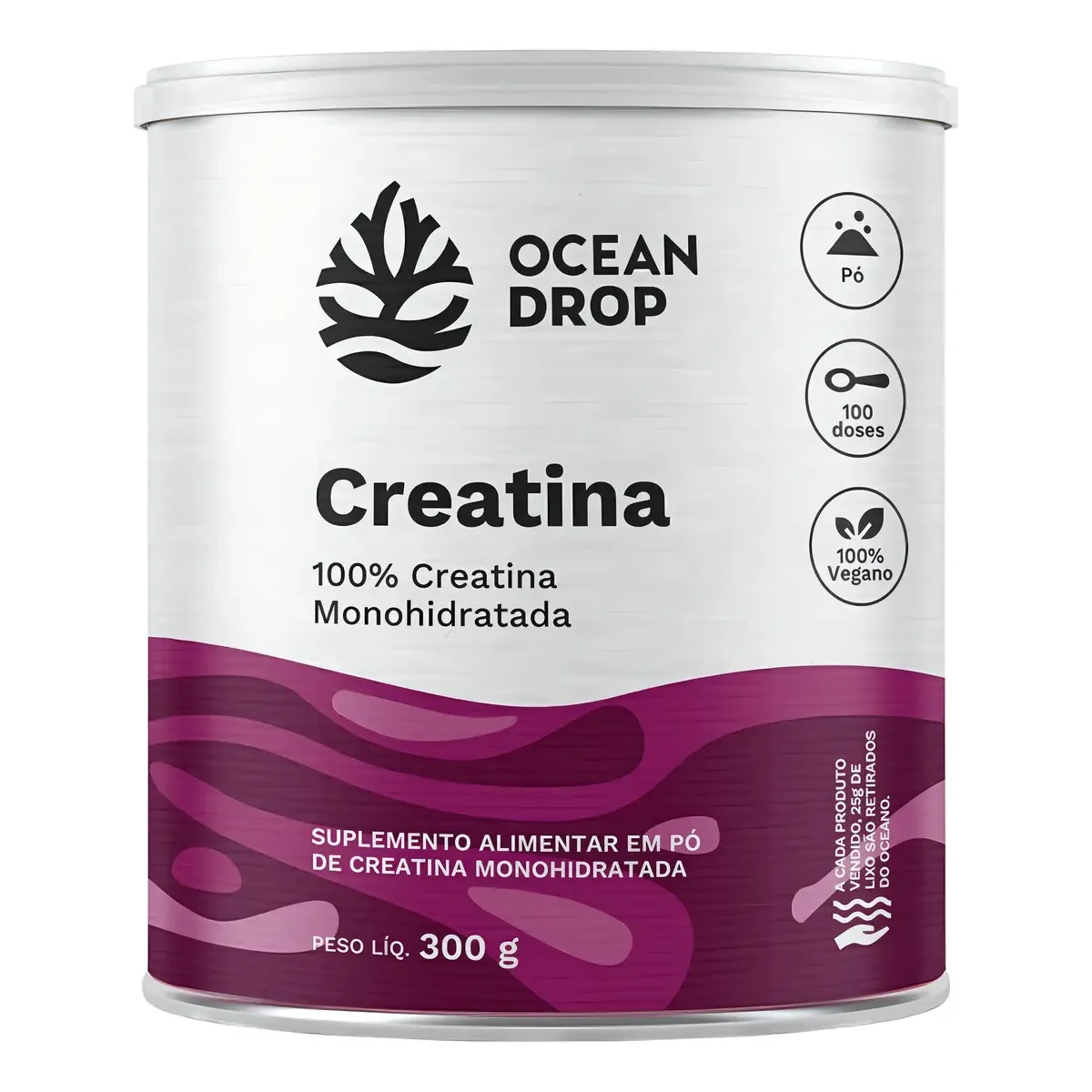 Creatina Ocean Drop 300g Monohidratada Sem Sabor