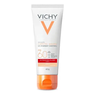 Protetor Solar Facial Antimanchas Cor 1.0 FPS 60, Previne Hiperpigmentação e Uniformiza a Pele com Alta Cobertura, UV Pigment Control Vichy, 40g