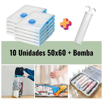 Saco À Vácuo 10 Unidades 50x60 - Reutilizável com Bomba Manual