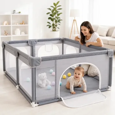 Cercadinho Infantil Bebê Grande 180x150cm MSP Kids com Tela de Proteção, Bolsa de Transporte e Tapete Antiderrapante para Crianças de 6 Meses a 6 Anos para Uso Interno e Externo com Estrutura Reforçad