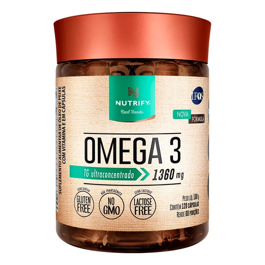 Nutrify Ômega 3 TG Ultraconcentrado 1360mg - Enriquecido com Vitamina E - Foco, Memória e Bem-Estar - 120 Cápsulas
