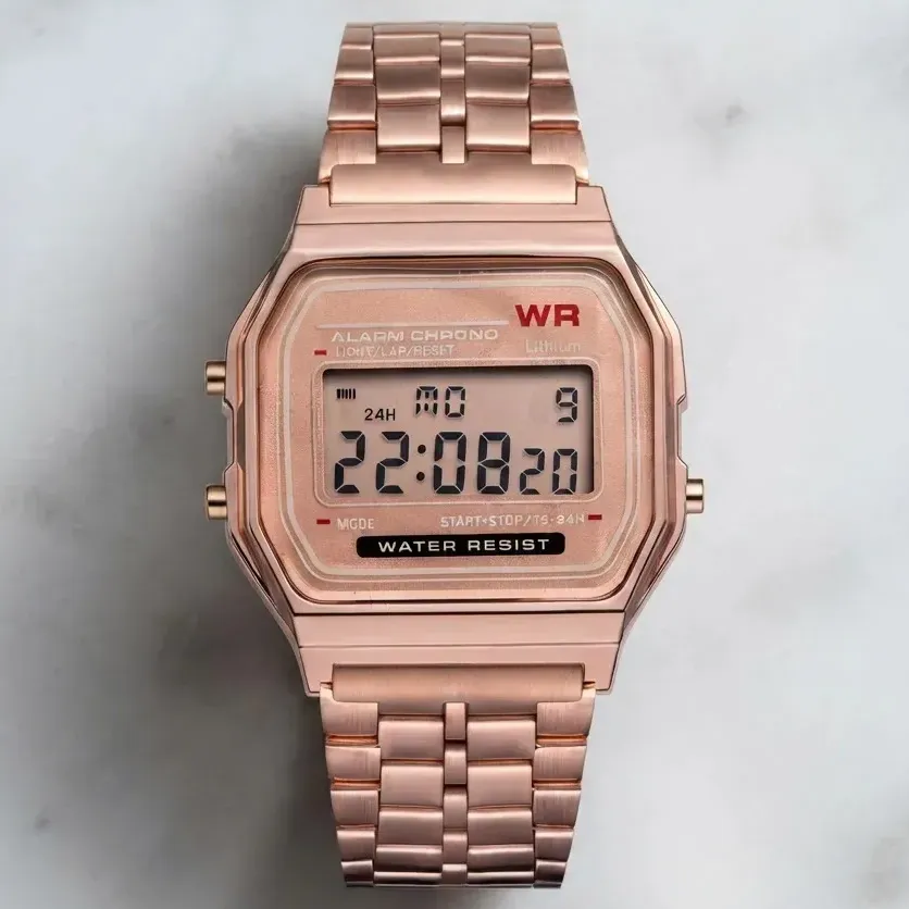 Relógio Wr Digital Aço Vintage Unissex Rose