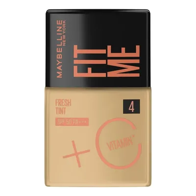 Base Líquida Protetor Solar FPS 50 com Vitamina C, Efeito Glow Natural, Controla Oleosidade e Uniformiza a Pele, Cor 04, Fit Me Fresh Tint Maybelline NY 30ml