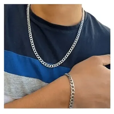 Correntinha Colar Masculino Grumet + Pulseira 7mm 60cm Aço
