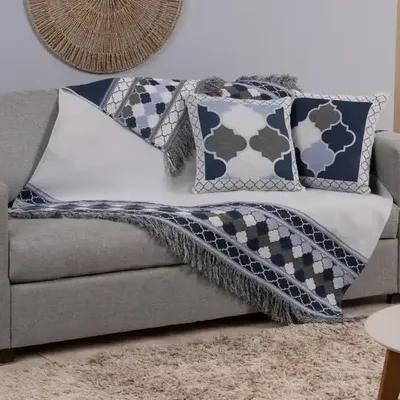 Xale Para Sofá Com Franja 1,35x1,35 Jacquard 5 Pçs Grécia