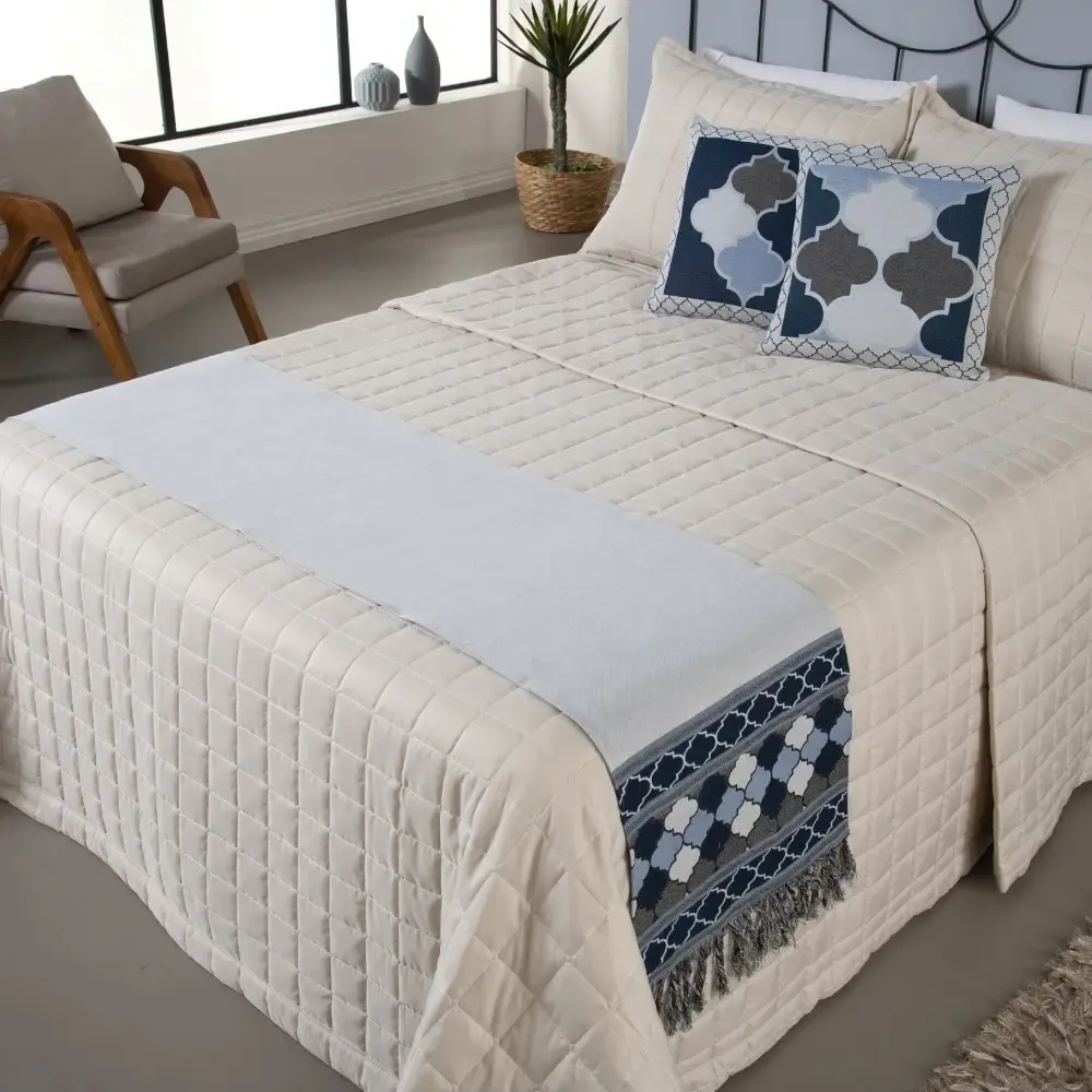 Kit Peseira Para Cama King Jacquard 5 Pçs Com Franja Grécia