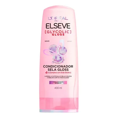 Condicionador Sela Gloss, Combate Porosidade e Sela Cutículas, com Ácido Glicólico e pH Ácido, Desembaraço Instantâneo, Glycolic Gloss L'Oréal Paris Elseve, 400ml