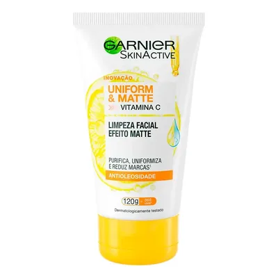 Sabonete Limpeza Facial Vitamina C Antioleosidade Limpa Profundamente, Remove Oleosidade e Maquiagem Efeito Matte Reduz Marcas Uniform & Matte Garnier 120g