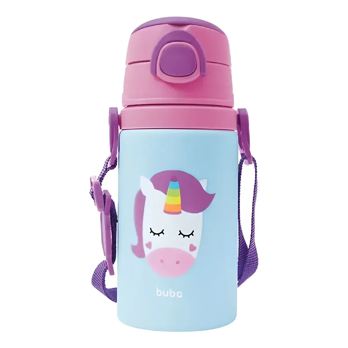 Garrafa De Alumínio Infantil Com Canudo Fun 400ml Unicórnio - Buba