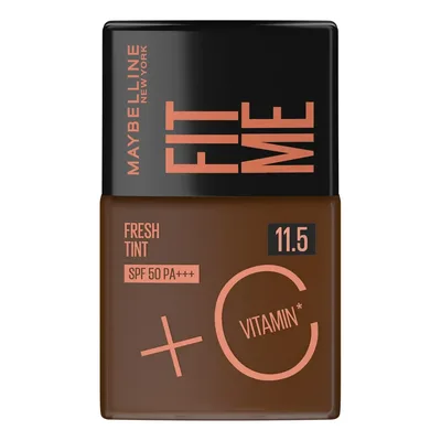 Base Líquida Protetor Solar FPS 50 com Vitamina C, Efeito Glow Natural, Controla Oleosidade e Uniformiza a Pele, Cor 11.5, Fit Me Fresh Tint Maybelline NY 30ml