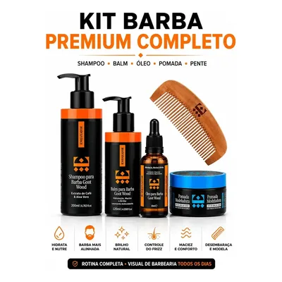 Kit Para Barba Shampoo + Pomada Brilho + Balm + Óleo + Pente