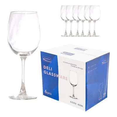 Jogo De 6 Taças Luxo Para Vinho Agua Vidro Resistente 465ml Transparente