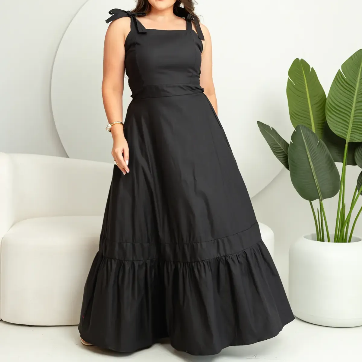 Vestido De Alça Longo Floral Com Lastex Nas Costas