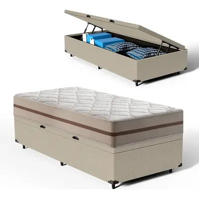 Cama Box Baú + Colchão De Solteiro Classic Molas 78x188x64cm