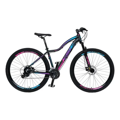 Bicicleta Aro 29 KSW Mwza 24 Marchas Câmbios Shimano Freio a Disco Cor PRETO/PINK_AZUL Tamanho do quadro 15