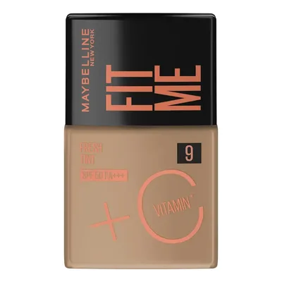 Base Líquida Protetor Solar FPS 50 com Vitamina C, Efeito Glow Natural, Controla Oleosidade e Uniformiza a Pele, Cor 09, Fit Me Fresh Tint Maybelline NY 30ml