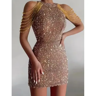 Fashion Vestido Sexy De Paetês E Borla Que Abraça O Quadril